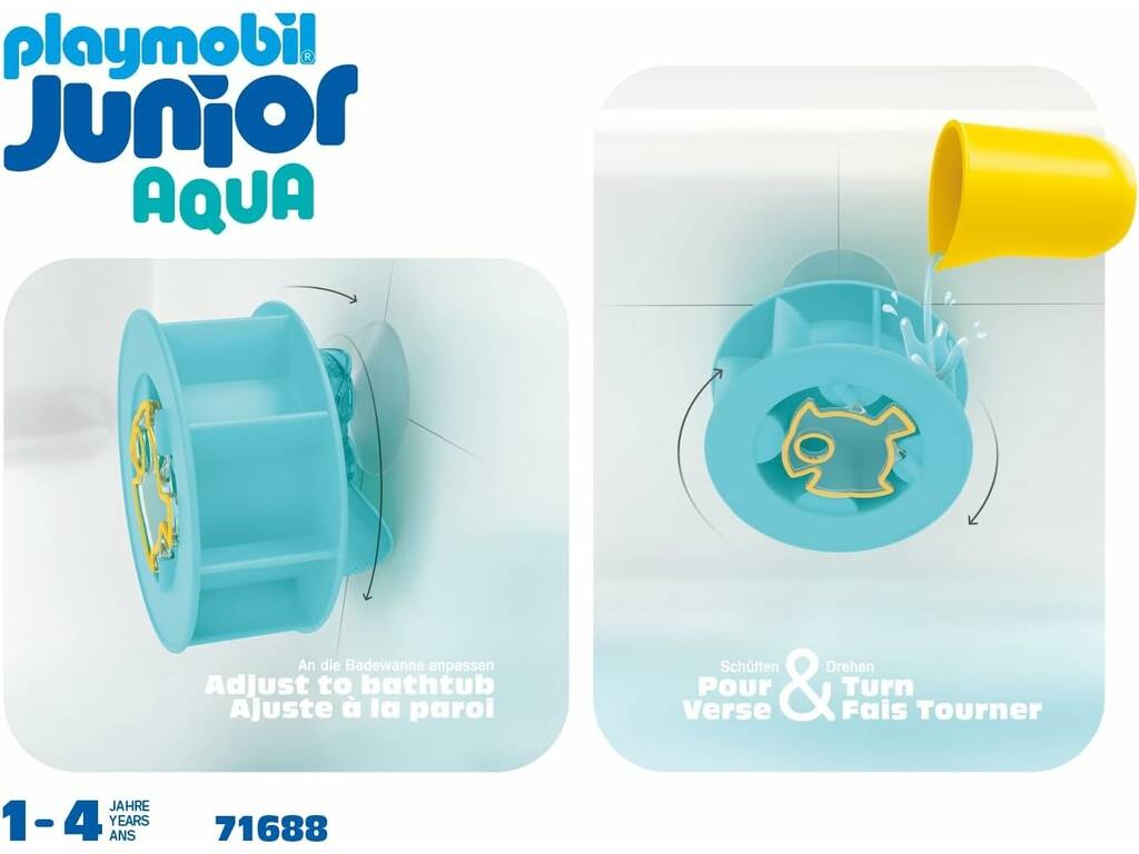 Playmobil 1.2.3 Aqua | Rueda de Agua con Bebé Tiburón | Juego de Baño | Playmobil