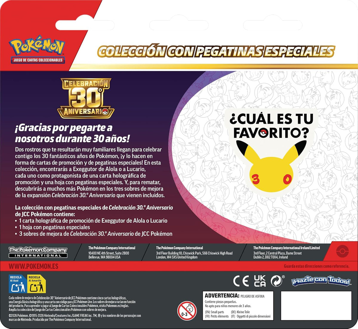 Pokémon TCG | Celebración 30.º Aniversario | Colección con Pegatinas Lucario | Español