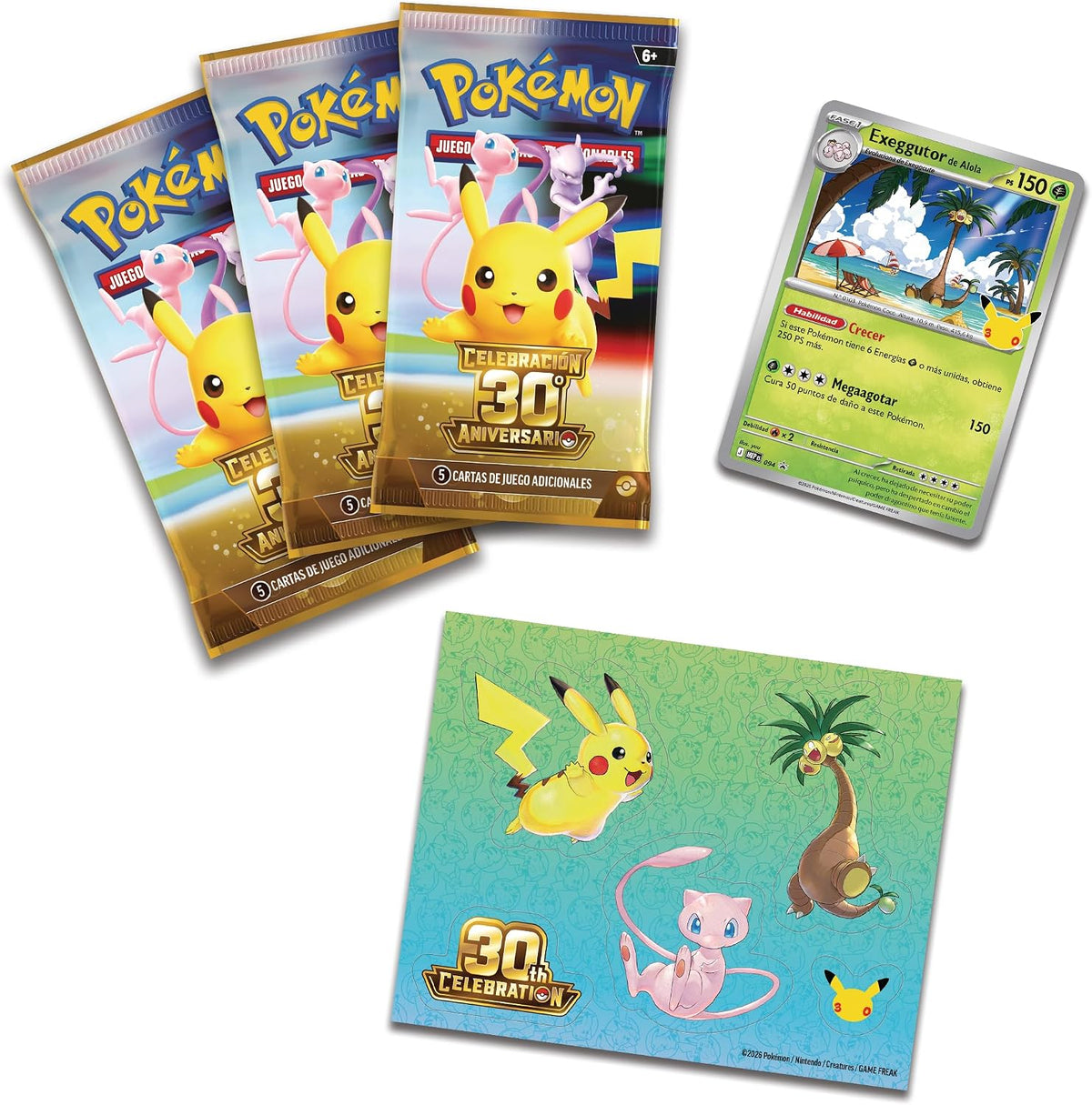 Pokémon TCG | Celebración 30.º Aniversario | Colección con Pegatinas Exeggutor de Alola | Español