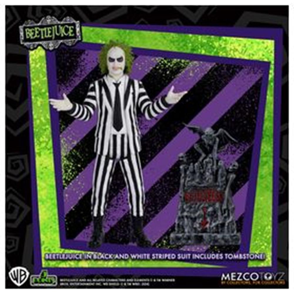 Figura Mezco Toyz Beetlejuice Striped Suit | 5 Points | 9.5cm Coleccionista Tim Burton