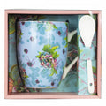 Taza cermica con cuchara enesco flores