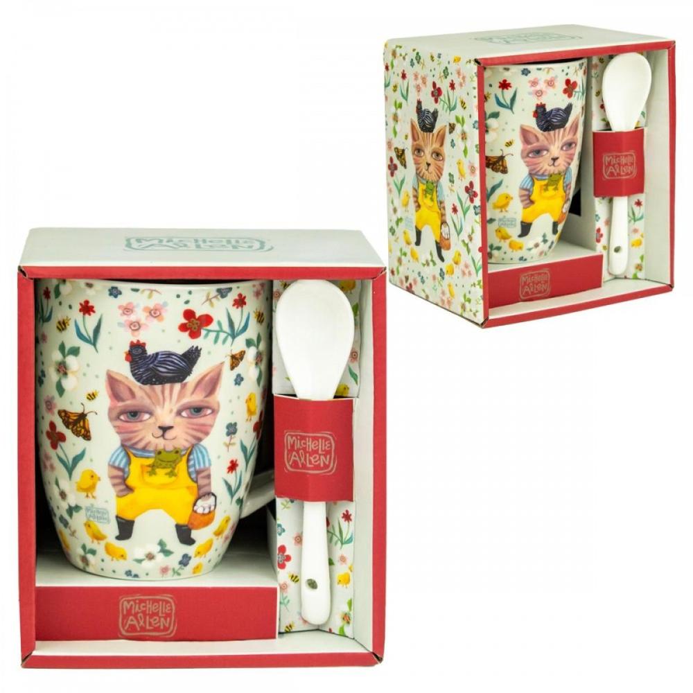 Taza con Cuchara Enesco El Gato Campestre | Diseño Floral | Caja de Regalo