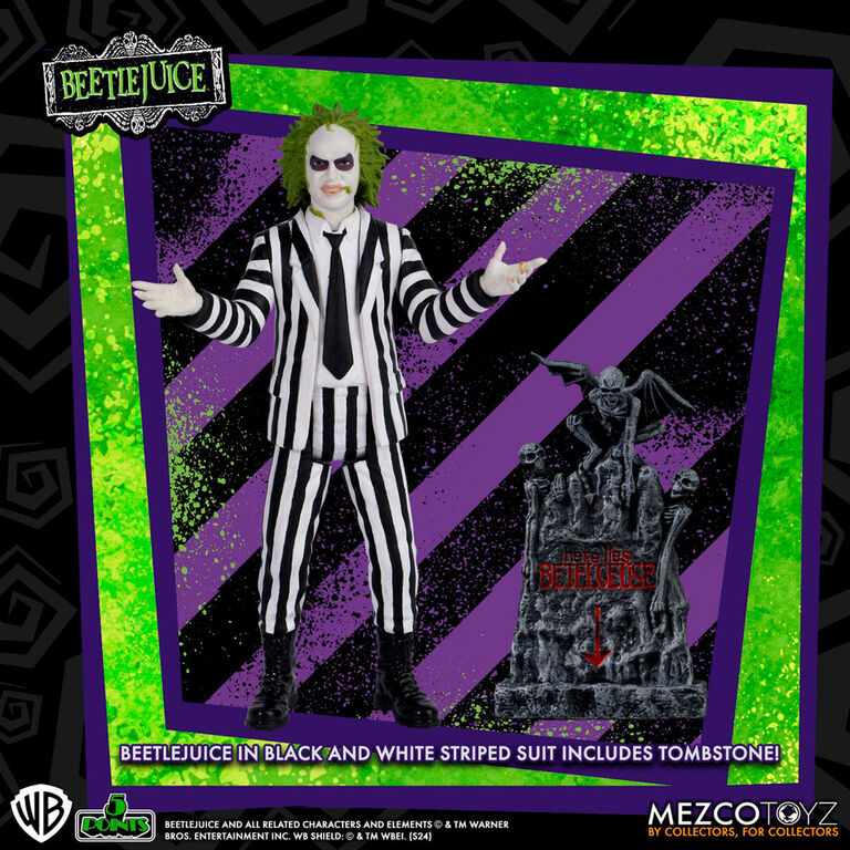 Figura Mezco Toyz Beetlejuice Striped Suit | 5 Points | 9.5cm Coleccionista Tim Burton