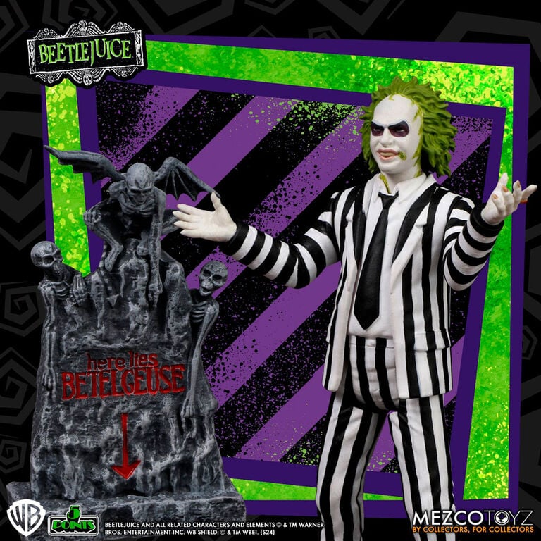 Figura Mezco Toyz Beetlejuice Striped Suit | 5 Points | 9.5cm Coleccionista Tim Burton