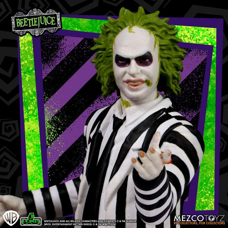 Figura Mezco Toyz Beetlejuice Striped Suit | 5 Points | 9.5cm Coleccionista Tim Burton
