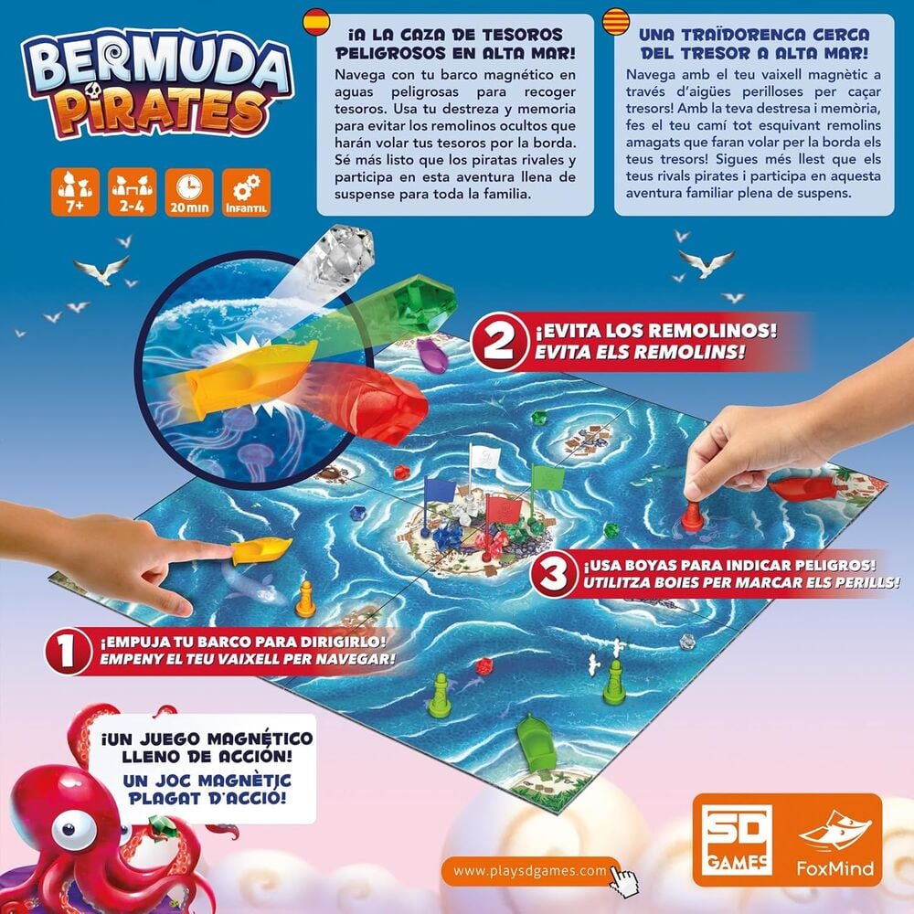 Bermuda Pirates | Juego de Mesa Familiar de Imanes y Tesoros | SD Games