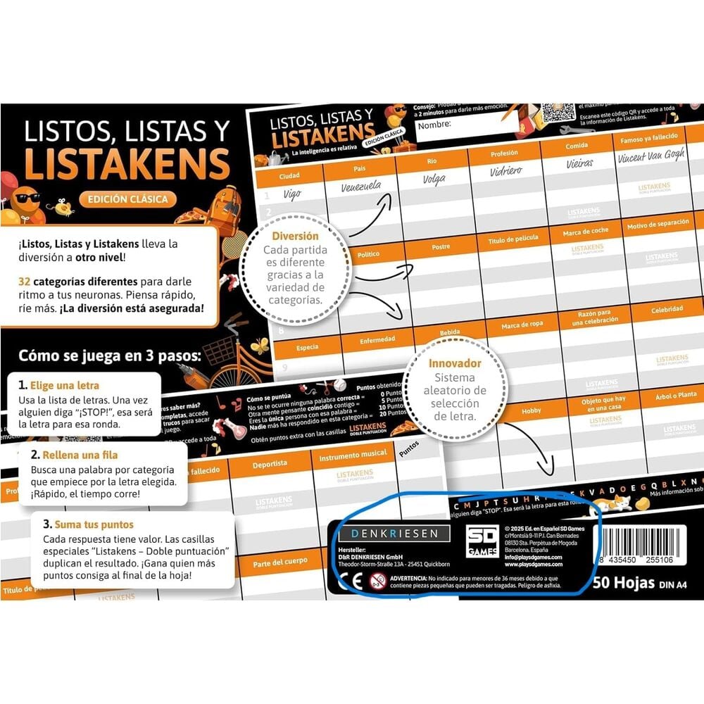 Listos, Listas y Listakens | Edición Clásica | Juego de Mesa de Palabras | SD Games