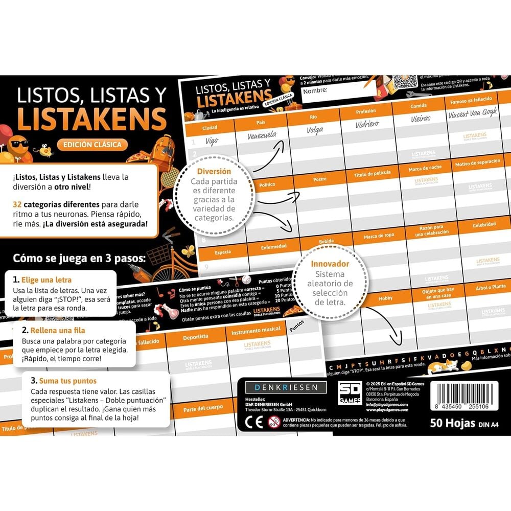 Listos, Listas y Listakens | Edición Clásica | Juego de Mesa de Palabras | SD Games