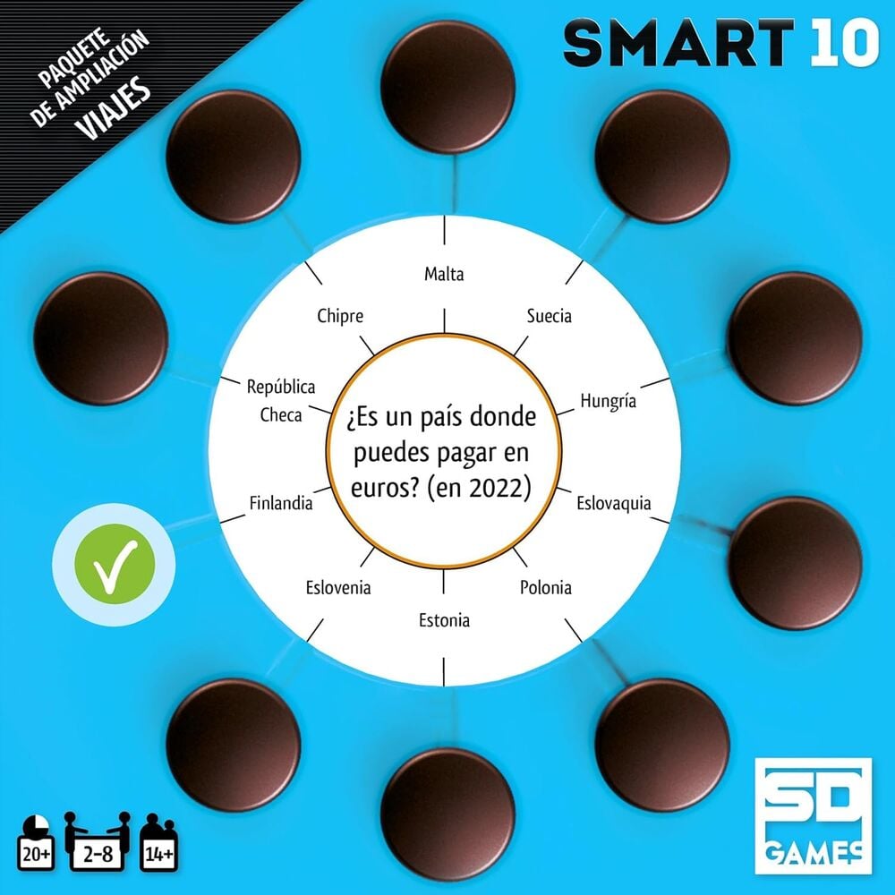 Smart 10 Viajes | Paquete Ampliación | 100 Preguntas | Juego de Mesa SD Games