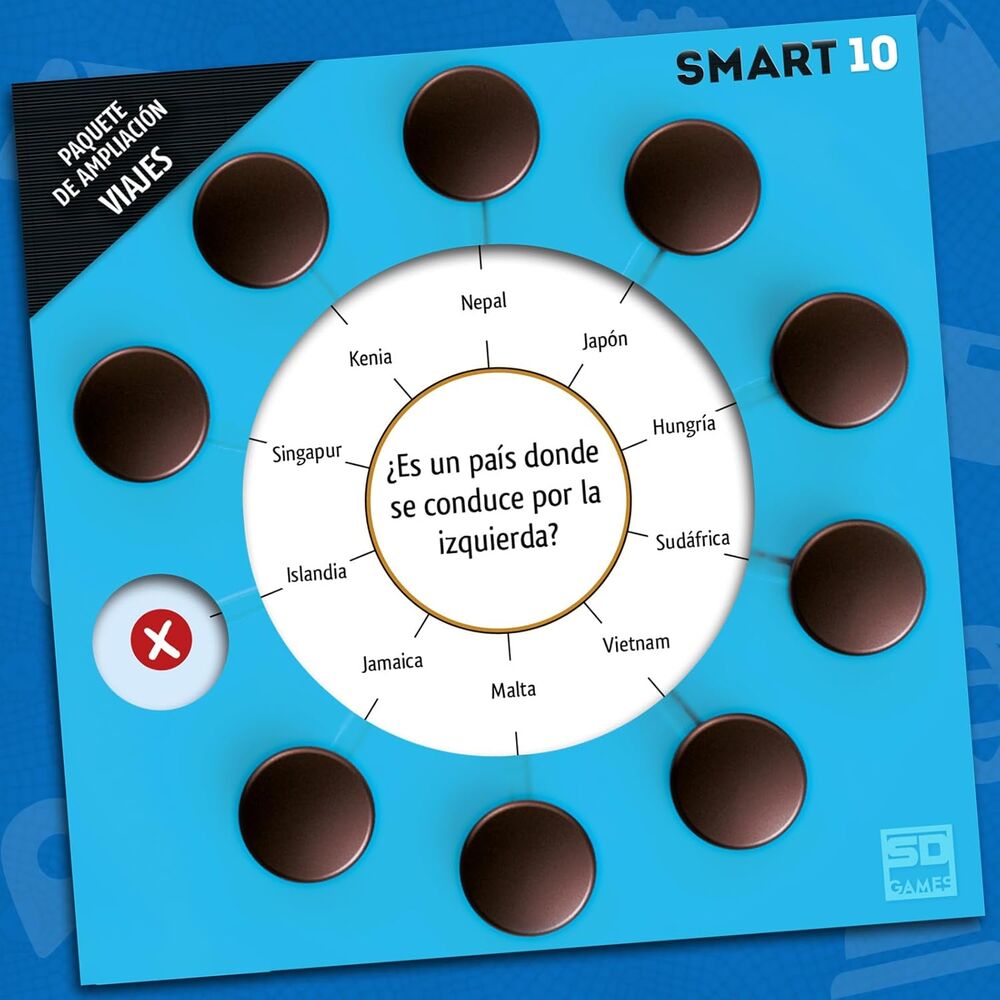 Smart 10 Viajes | Paquete Ampliación | 100 Preguntas | Juego de Mesa SD Games
