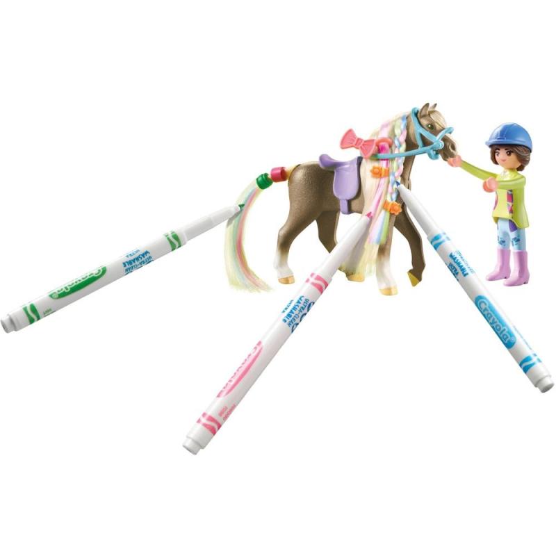 Playmobil Horses of Waterfall | Set de Caballo para Colorear | 3 Rotuladores Lavables | Playmobil