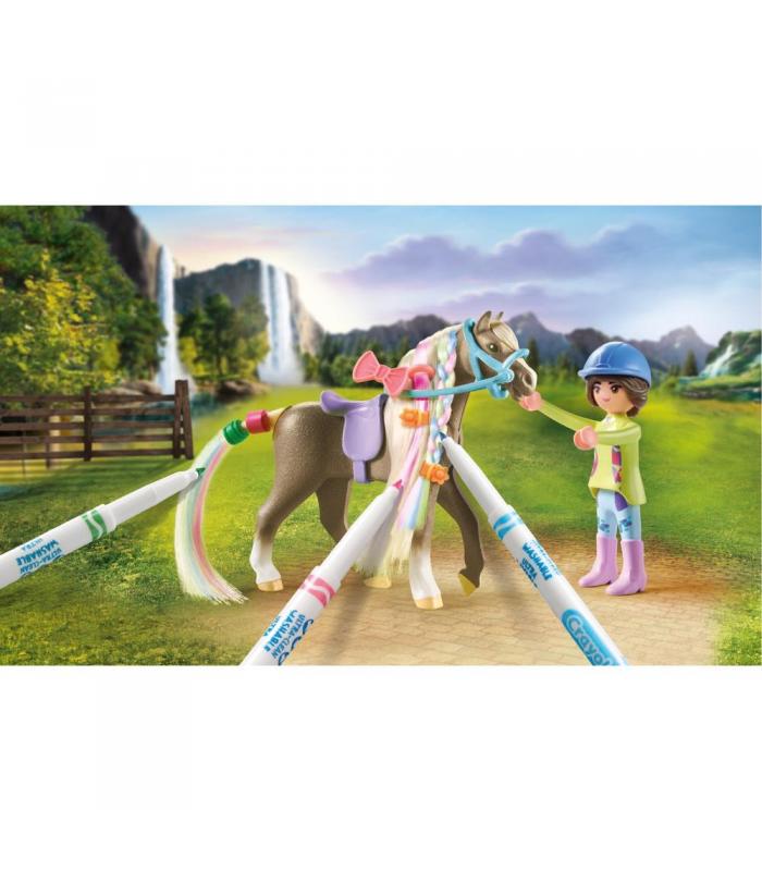 Playmobil Horses of Waterfall | Set de Caballo para Colorear | 3 Rotuladores Lavables | Playmobil