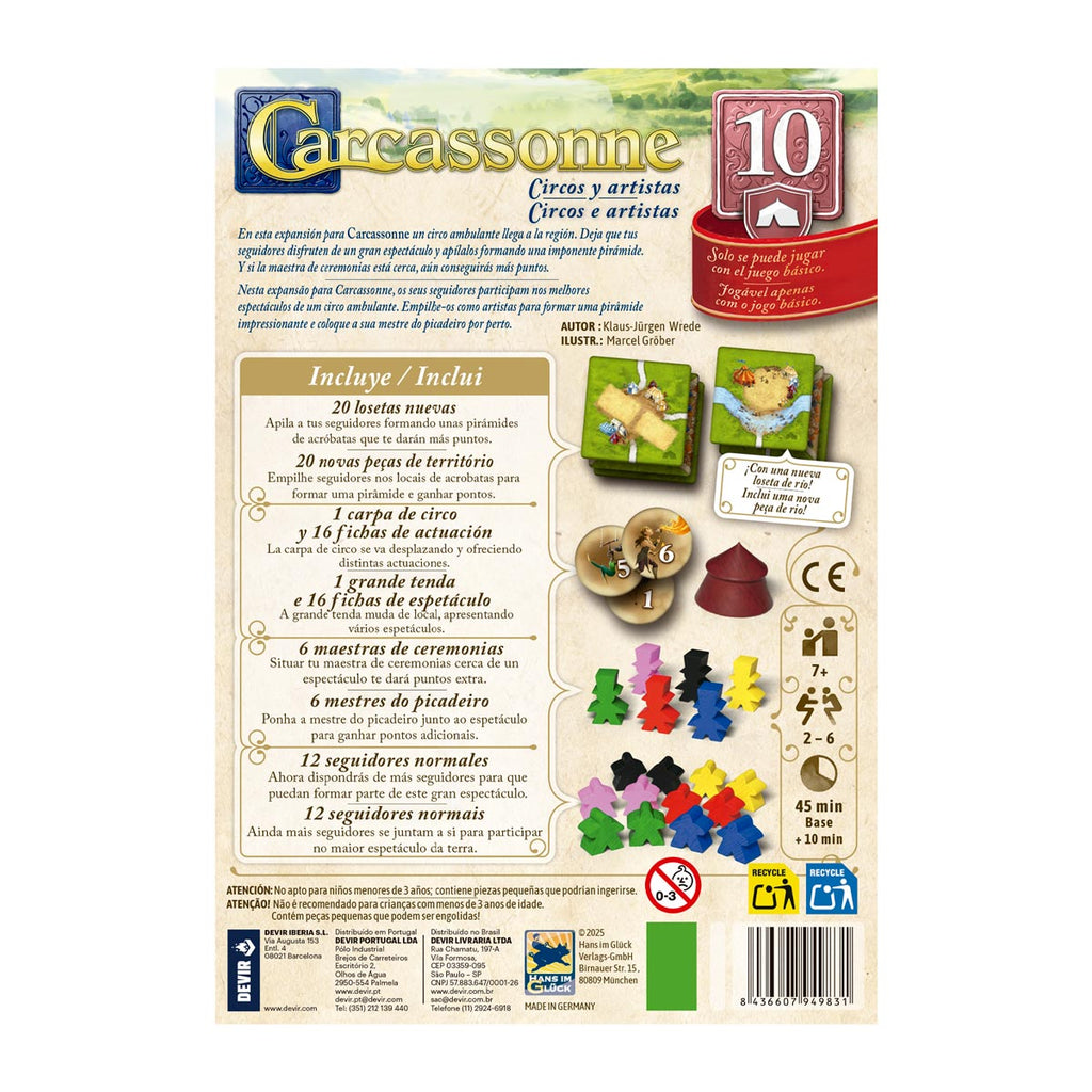Carcassonne: Expansión 10 – Circos y Artistas | Expansión para Carcassonne | 2-6 Jugadores | +7 Años | Devir