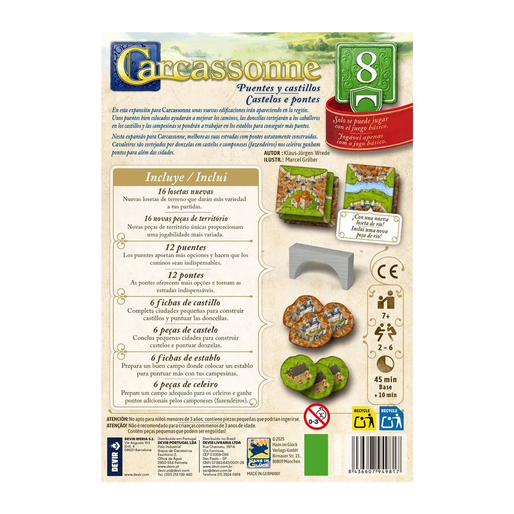 Carcassonne: Expansión 8 – Puentes y Castillos | Expansión para Carcassonne | 2-6 Jugadores | +7 Años | Devir