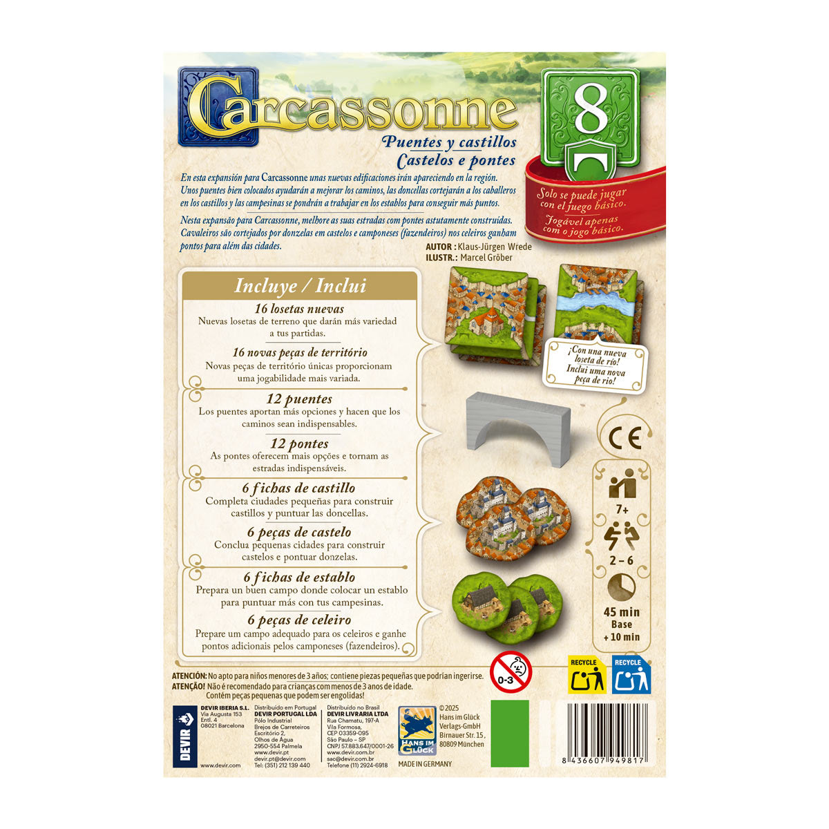 Carcassonne: Expansión 8 – Puentes y Castillos | Expansión para Carcassonne | 2-6 Jugadores | +7 Años | Devir